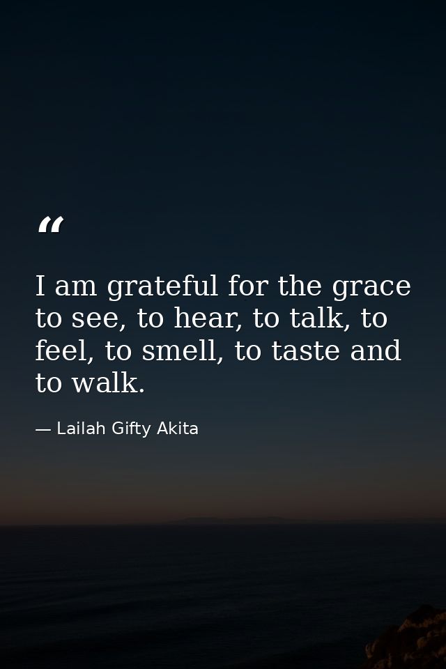 I am grateful for the grace to see, to hear, to talk, to feel, to smell, to taste and to walk. — Lailah Gifty Akita