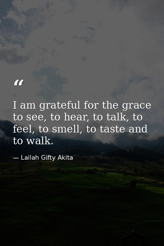I am grateful for the grace to see, to hear, to talk, to feel, to smell, to taste and to walk. — Lailah Gifty Akita
