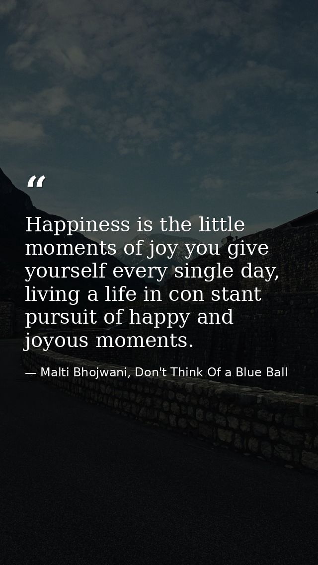 Happiness is the little moments of joy you give yourself every single day, living a life in con stant pursuit of happy a — Malti Bhojwani, Don't Think Of a Blue Ball