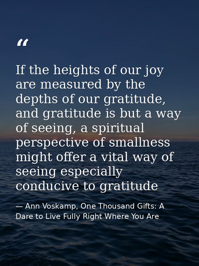 If the heights of our joy are measured by the depths of our gratitude, and gratitude is but a way of seeing, a spiritual — Ann Voskamp, One Thousand Gifts: A Dare to Live Fully Right Where You Are