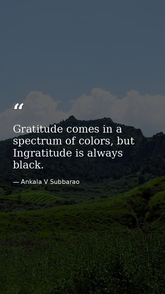 Gratitude comes in a spectrum of colors, but Ingratitude is always black. — Ankala V Subbarao