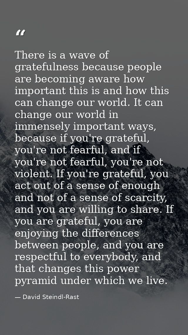 There is a wave of gratefulness because people are becoming aware how important this is and how this can change our worl — David Steindl-Rast