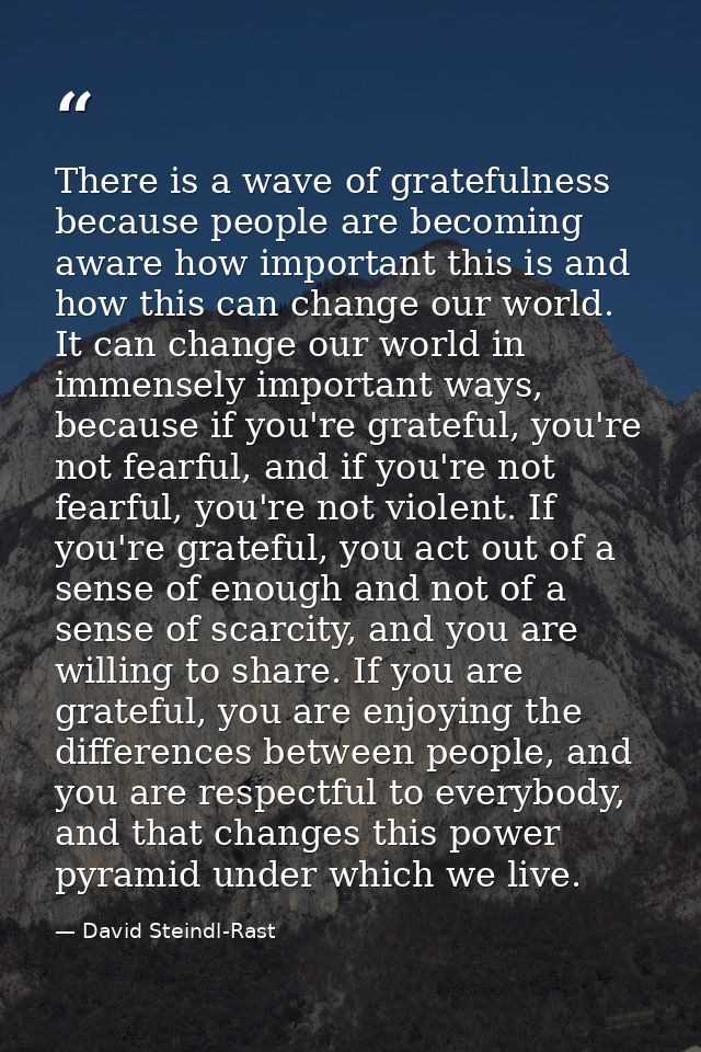There is a wave of gratefulness because people are becoming aware how important this is and how this can change our worl — David Steindl-Rast