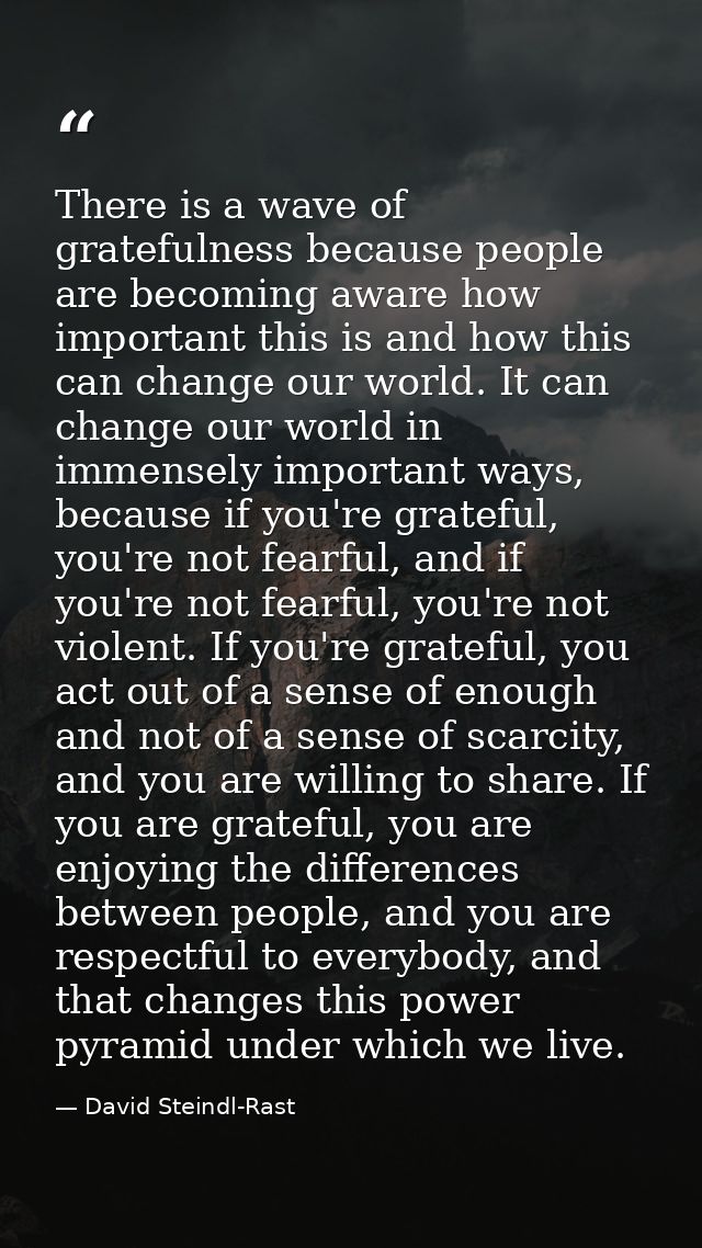 There is a wave of gratefulness because people are becoming aware how important this is and how this can change our worl — David Steindl-Rast