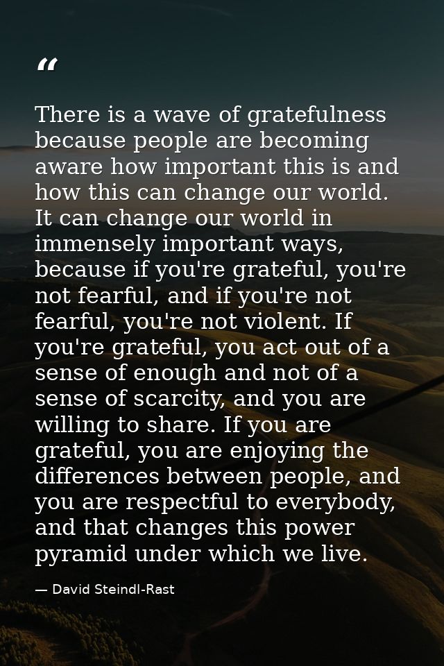 There is a wave of gratefulness because people are becoming aware how important this is and how this can change our worl — David Steindl-Rast