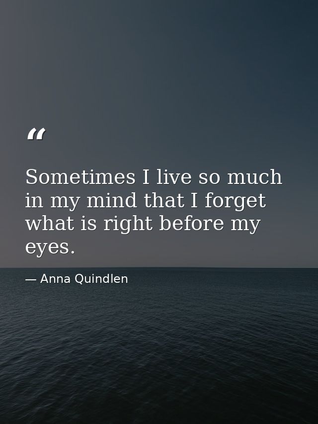Sometimes I live so much in my mind that I forget what is right before my eyes. — Anna Quindlen