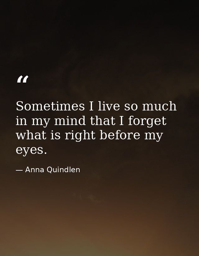 Sometimes I live so much in my mind that I forget what is right before my eyes. — Anna Quindlen