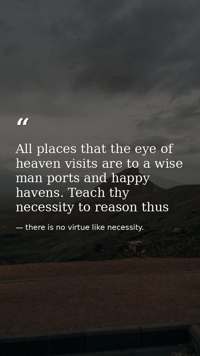 All places that the eye of heaven visits are to a wise man ports and happy havens. Teach thy necessity to reason thus — there is no virtue like necessity.