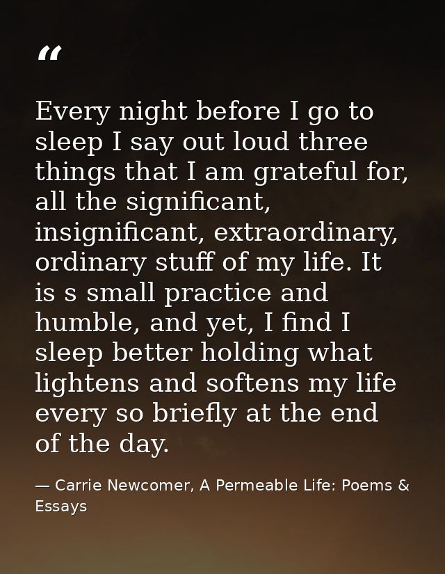 Every night before I go to sleep I say out loud three things that I am grateful for, all the significant, insignificant, — Carrie Newcomer, A Permeable Life: Poems & Essays