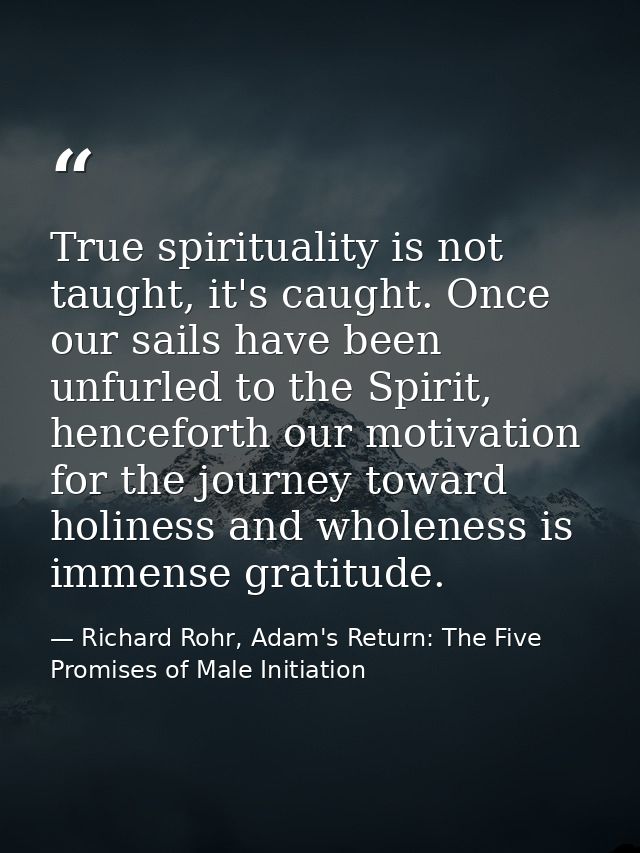 True spirituality is not taught, it's caught. Once our sails have been unfurled to the Spirit, henceforth our motivation — Richard Rohr, Adam's Return: The Five Promises of Male Initiation