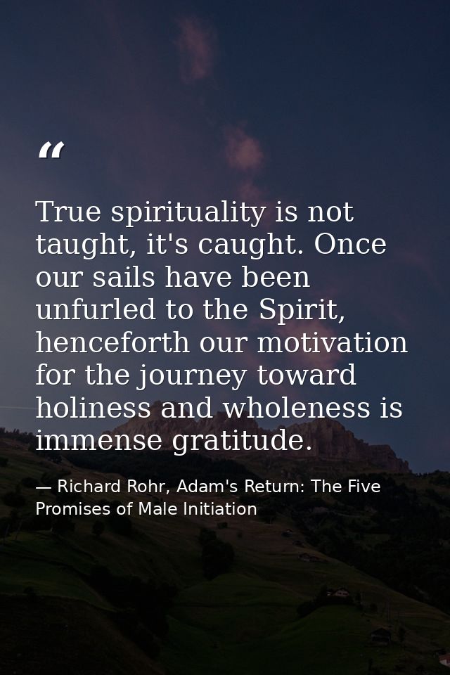 True spirituality is not taught, it's caught. Once our sails have been unfurled to the Spirit, henceforth our motivation — Richard Rohr, Adam's Return: The Five Promises of Male Initiation