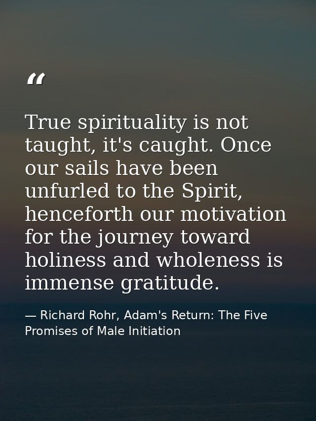 True spirituality is not taught, it's caught. Once our sails have been unfurled to the Spirit, henceforth our motivation — Richard Rohr, Adam's Return: The Five Promises of Male Initiation