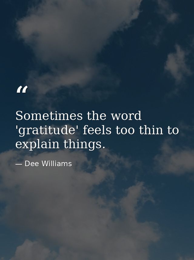Sometimes the word 'gratitude' feels too thin to explain things. — Dee Williams