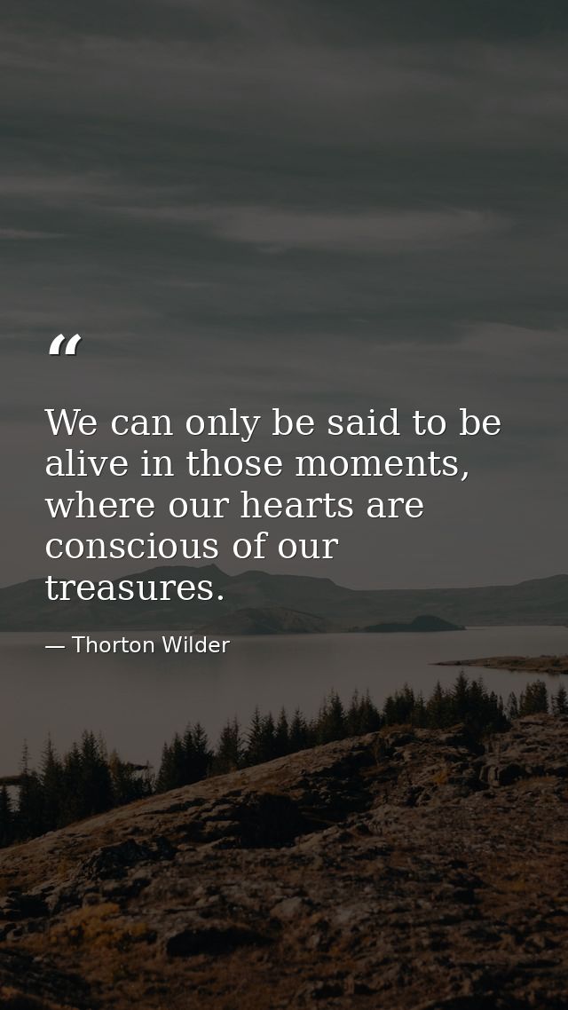 We can only be said to be alive in those moments, where our hearts are conscious of our treasures. — Thorton Wilder