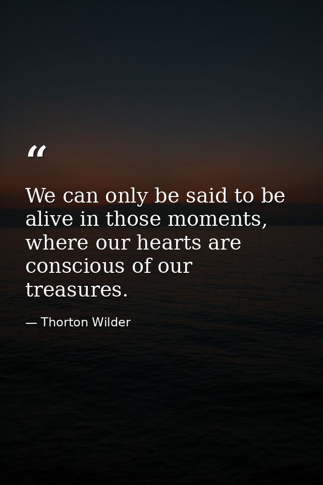 We can only be said to be alive in those moments, where our hearts are conscious of our treasures. — Thorton Wilder