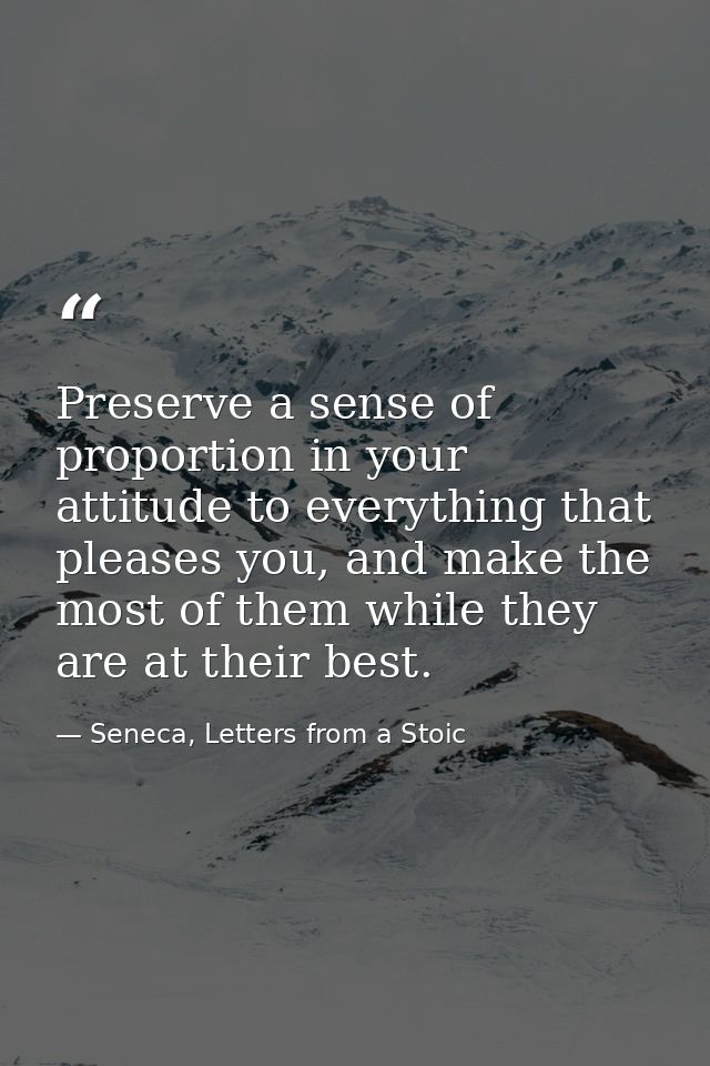 Preserve a sense of proportion in your attitude to everything that pleases you, and make the most of them while they are — Seneca, Letters from a Stoic
