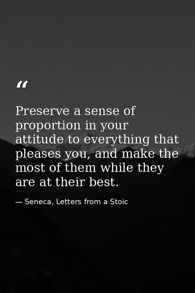 Preserve a sense of proportion in your attitude to everything that pleases you, and make the most of them while they are — Seneca, Letters from a Stoic