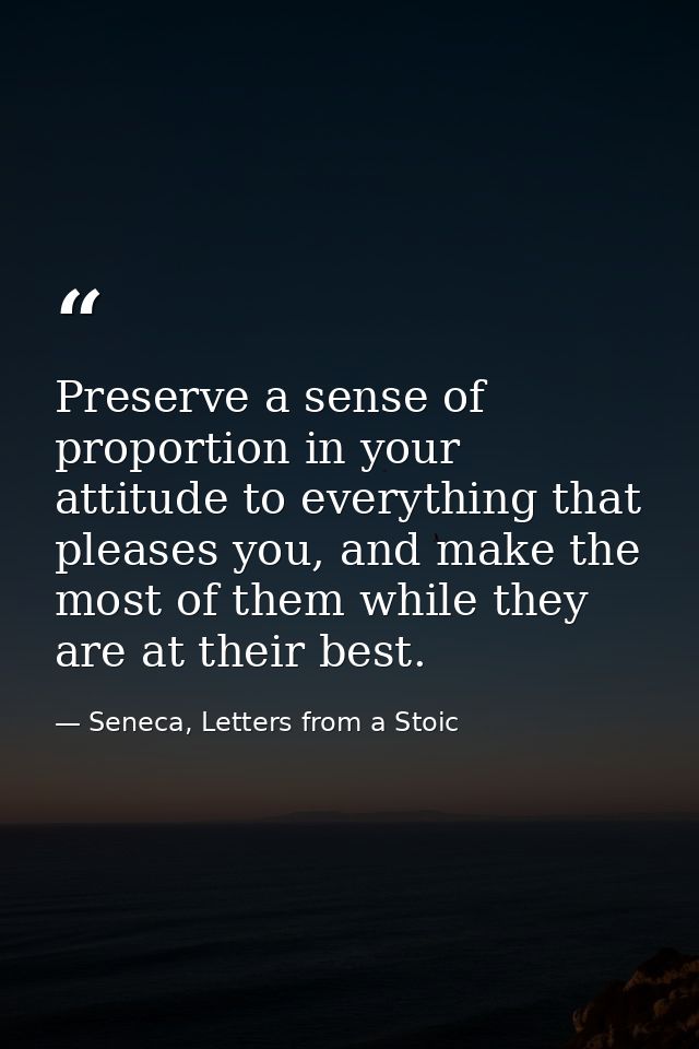 Preserve a sense of proportion in your attitude to everything that pleases you, and make the most of them while they are — Seneca, Letters from a Stoic