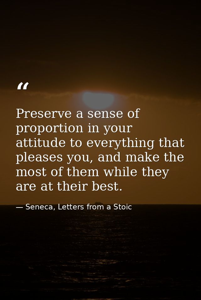 Preserve a sense of proportion in your attitude to everything that pleases you, and make the most of them while they are — Seneca, Letters from a Stoic