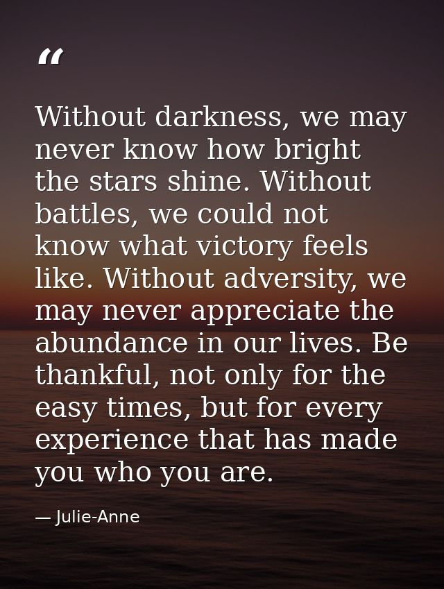 Without darkness, we may never know how bright the stars shine. Without battles, we could not know what victory feels li — Julie-Anne