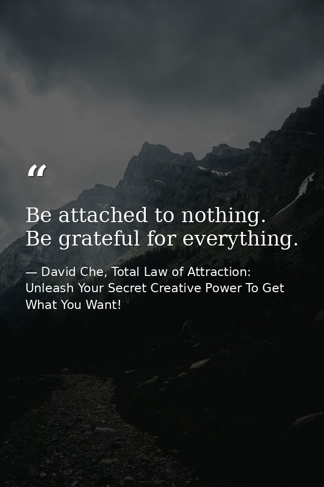 Be attached to nothing. Be grateful for everything. — David Che, Total Law of Attraction: Unleash Your Secret Creative Power To Get What You Want!