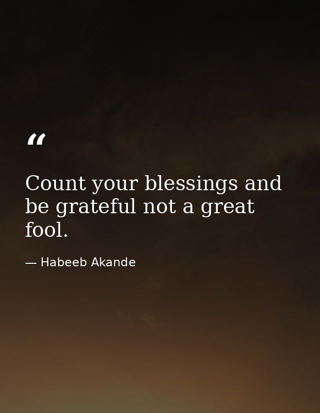 Count your blessings and be grateful not a great fool. — Habeeb Akande