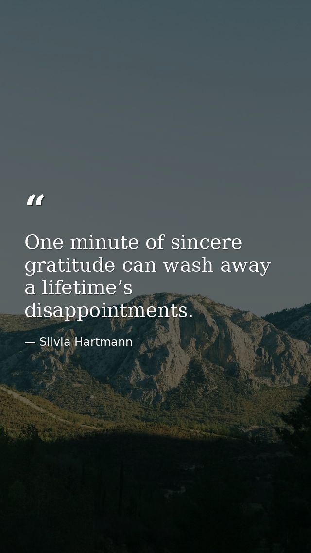 One minute of sincere gratitude can wash away a lifetime’s disappointments. — Silvia Hartmann
