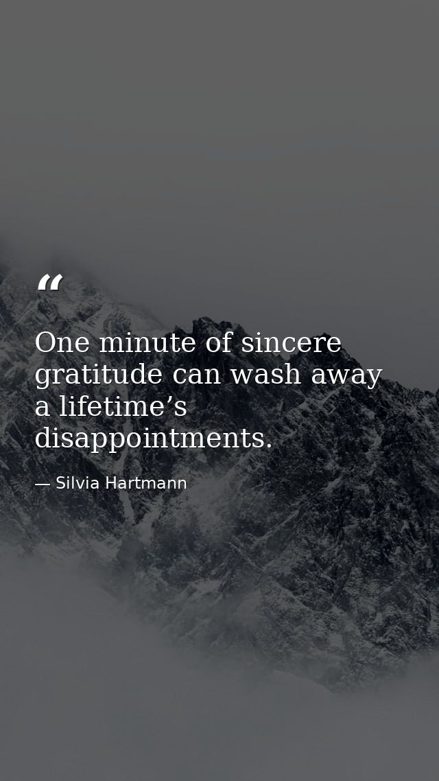 One minute of sincere gratitude can wash away a lifetime’s disappointments. — Silvia Hartmann