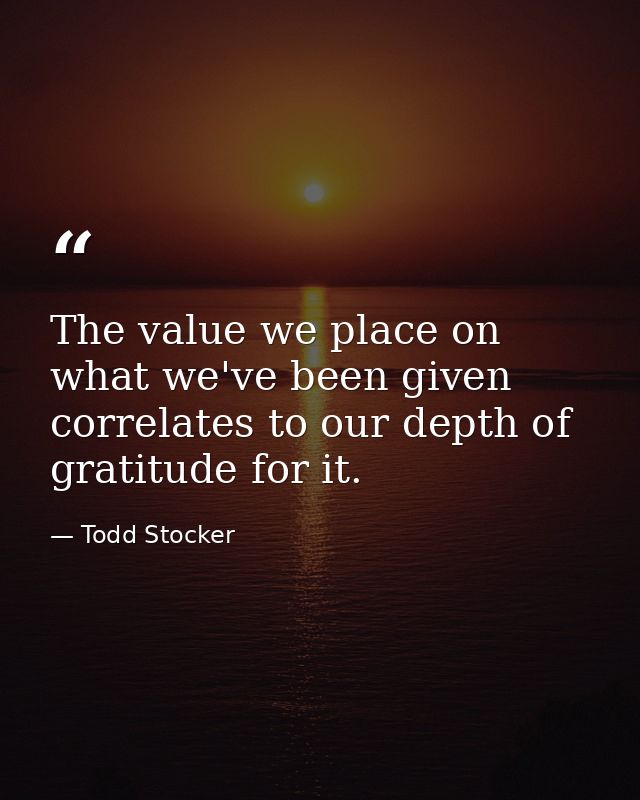 The value we place on what we've been given correlates to our depth of gratitude for it. — Todd Stocker