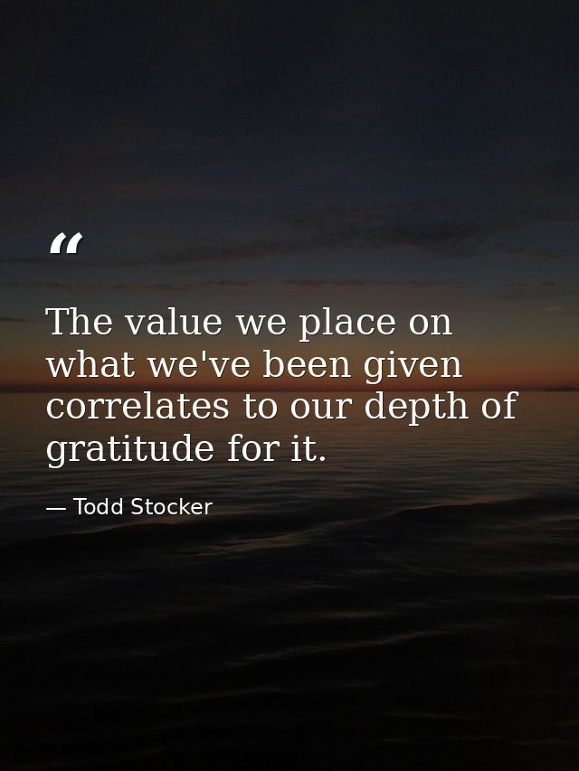 The value we place on what we've been given correlates to our depth of gratitude for it. — Todd Stocker