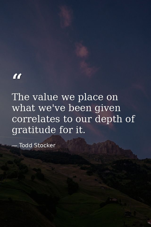 The value we place on what we've been given correlates to our depth of gratitude for it. — Todd Stocker