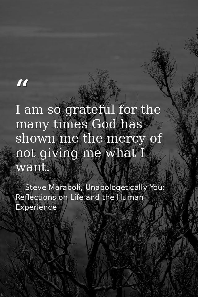 I am so grateful for the many times God has shown me the mercy of not giving me what I want. — Steve Maraboli, Unapologetically You: Reflections on Life and the Human Experience