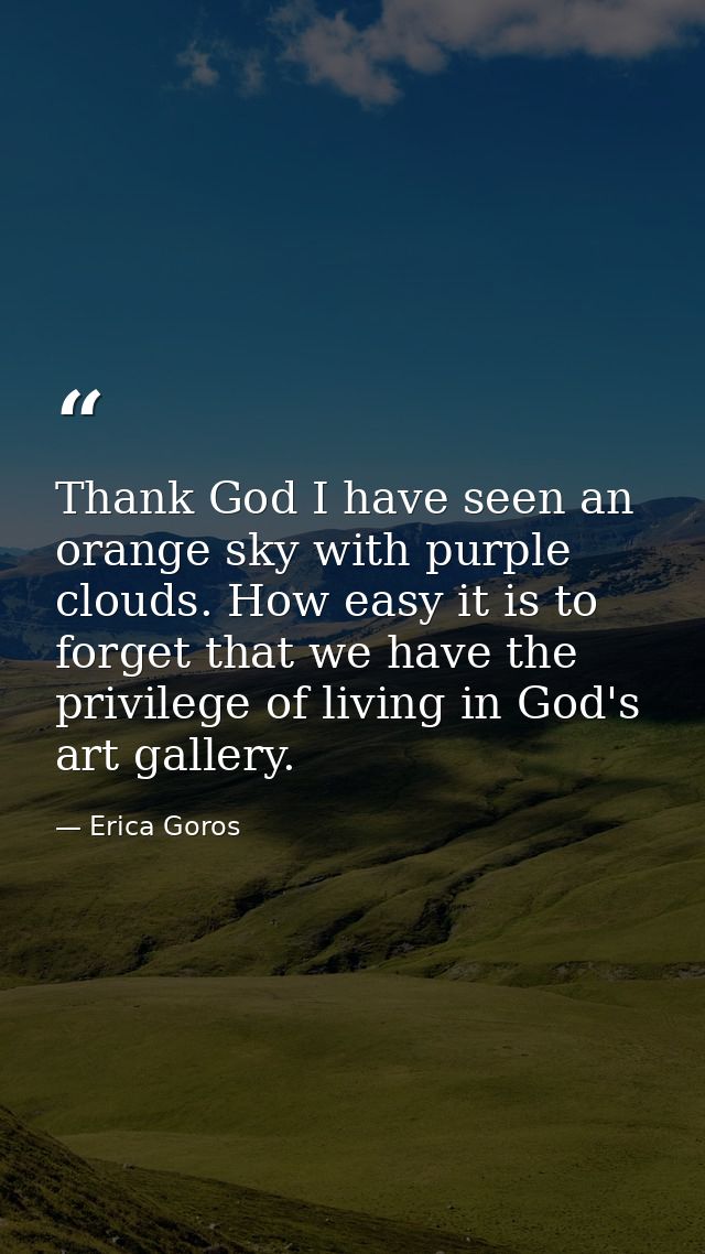 Thank God I have seen an orange sky with purple clouds. How easy it is to forget that we have the privilege of living in — Erica Goros