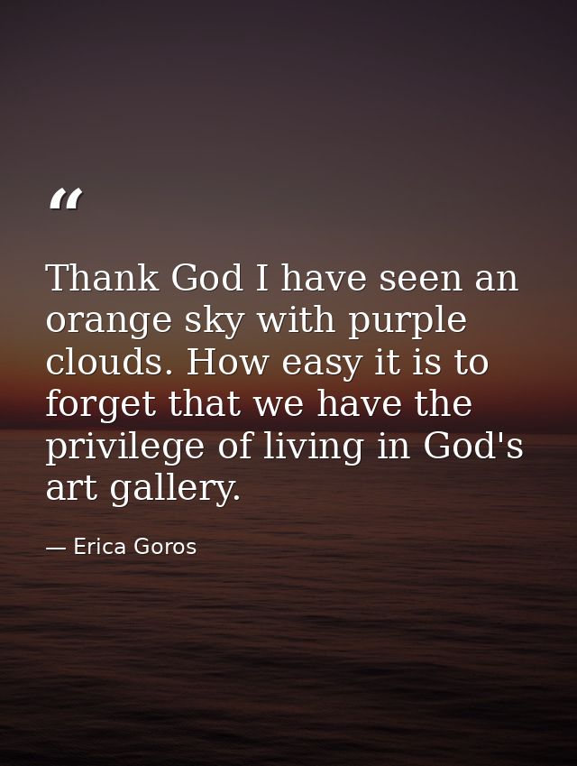 Thank God I have seen an orange sky with purple clouds. How easy it is to forget that we have the privilege of living in — Erica Goros