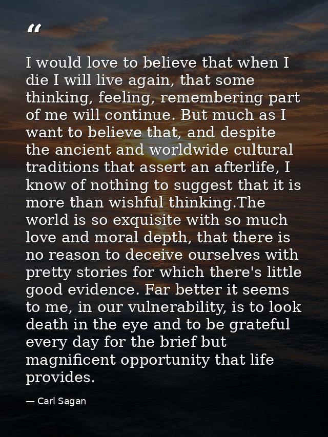 I would love to believe that when I die I will live again, that some thinking, feeling, remembering part of me will cont — Carl Sagan