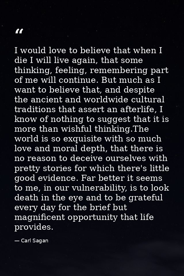 I would love to believe that when I die I will live again, that some thinking, feeling, remembering part of me will cont — Carl Sagan