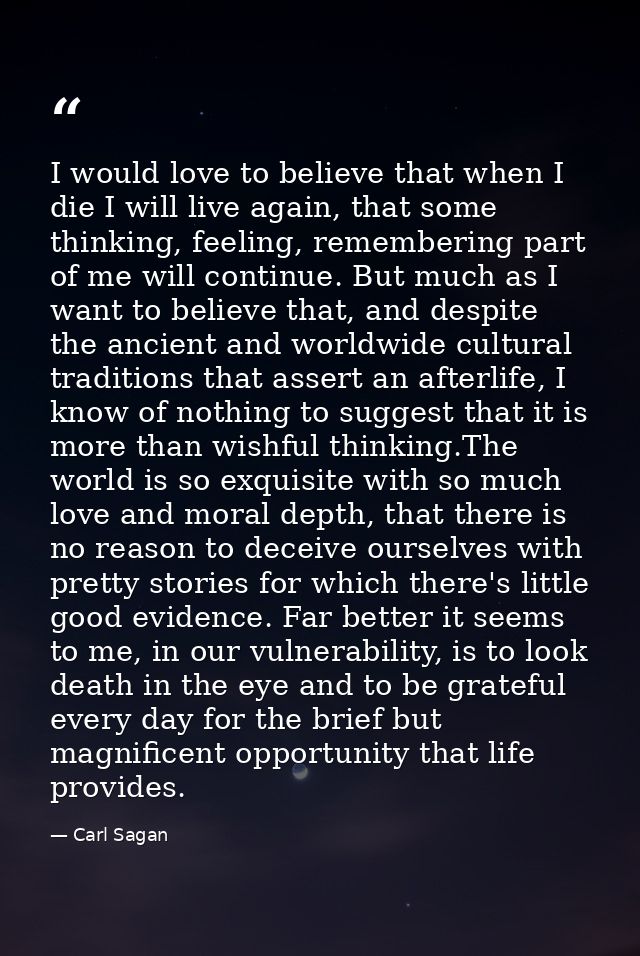 I would love to believe that when I die I will live again, that some thinking, feeling, remembering part of me will cont — Carl Sagan
