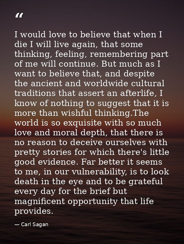I would love to believe that when I die I will live again, that some thinking, feeling, remembering part of me will cont — Carl Sagan