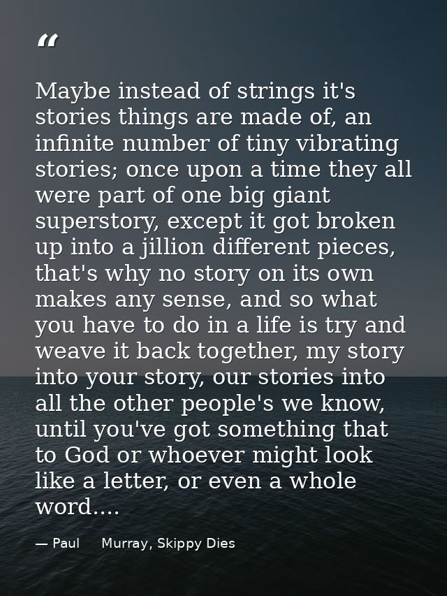 Maybe instead of strings it's stories things are made of, an infinite number of tiny vibrating stories; once upon a time — Paul     Murray, Skippy Dies