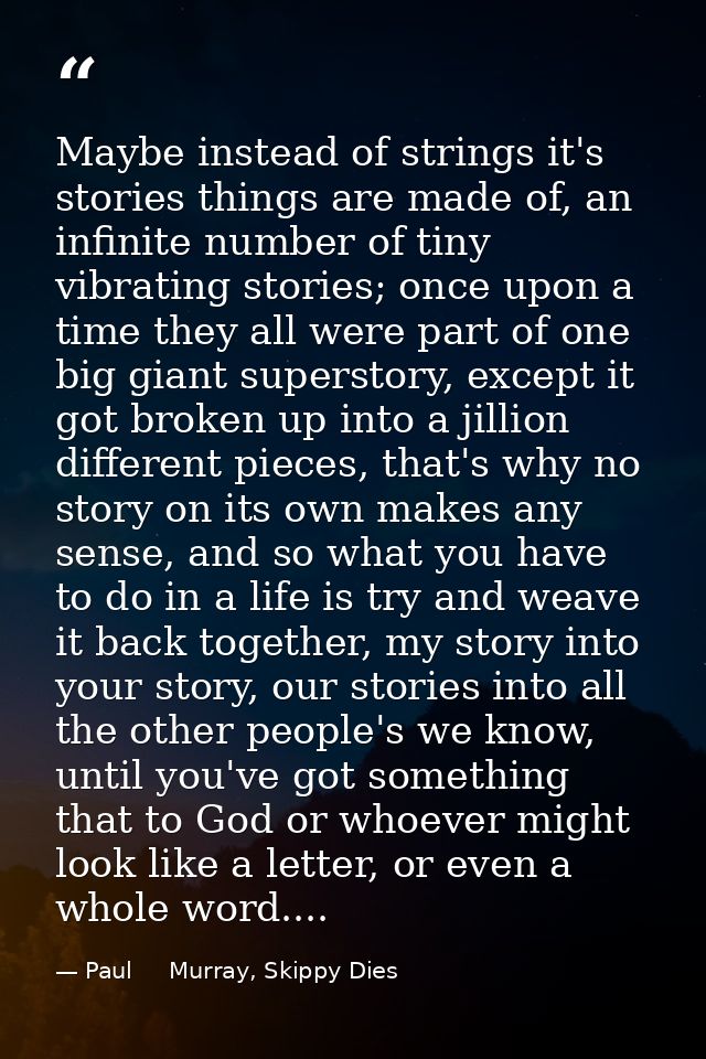 Maybe instead of strings it's stories things are made of, an infinite number of tiny vibrating stories; once upon a time — Paul     Murray, Skippy Dies