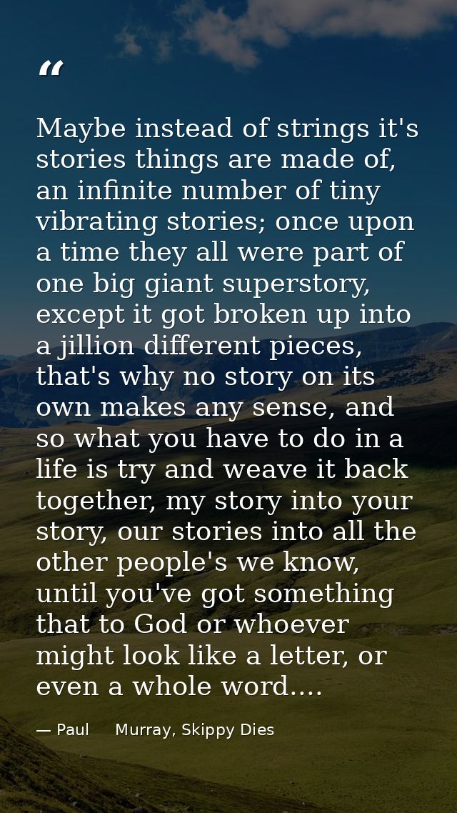 Maybe instead of strings it's stories things are made of, an infinite number of tiny vibrating stories; once upon a time — Paul     Murray, Skippy Dies