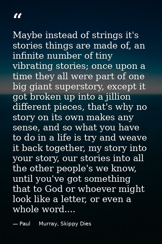Maybe instead of strings it's stories things are made of, an infinite number of tiny vibrating stories; once upon a time — Paul     Murray, Skippy Dies