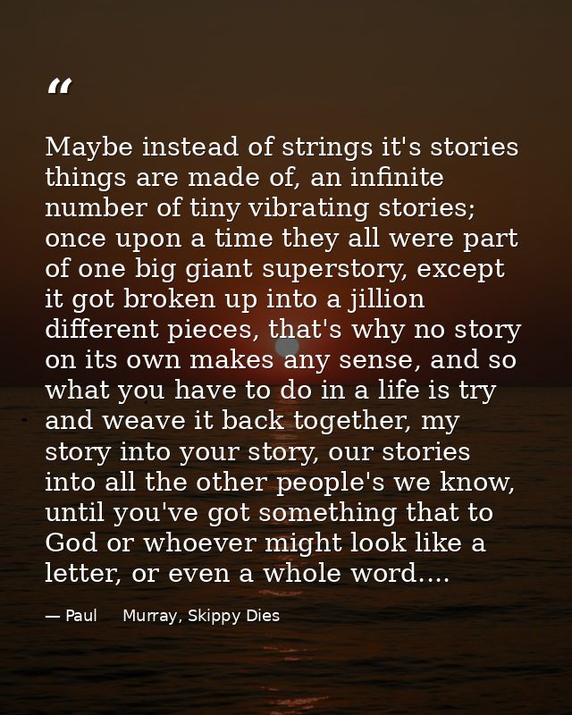 Maybe instead of strings it's stories things are made of, an infinite number of tiny vibrating stories; once upon a time — Paul     Murray, Skippy Dies