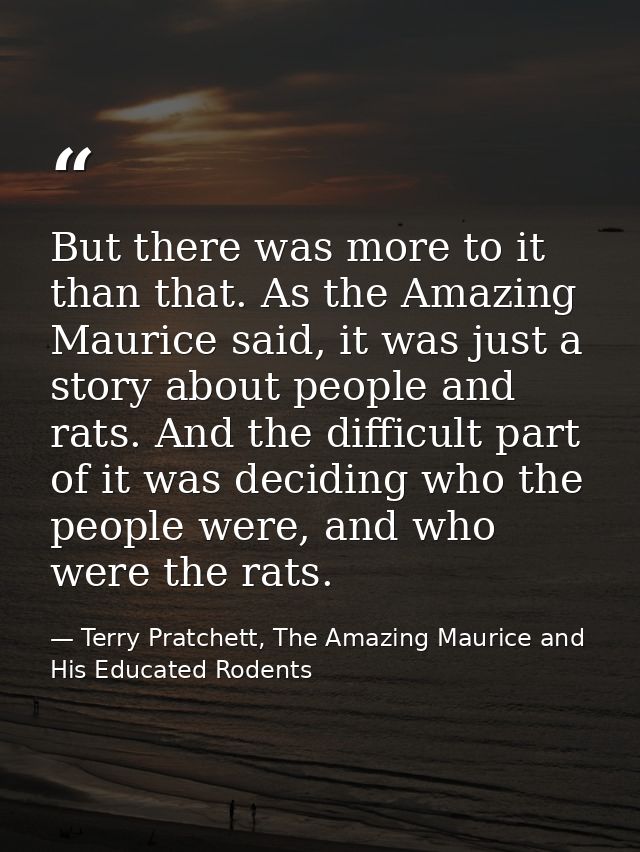 But there was more to it than that. As the Amazing Maurice said, it was just a story about people and rats. And the diff — Terry Pratchett, The Amazing Maurice and His Educated Rodents