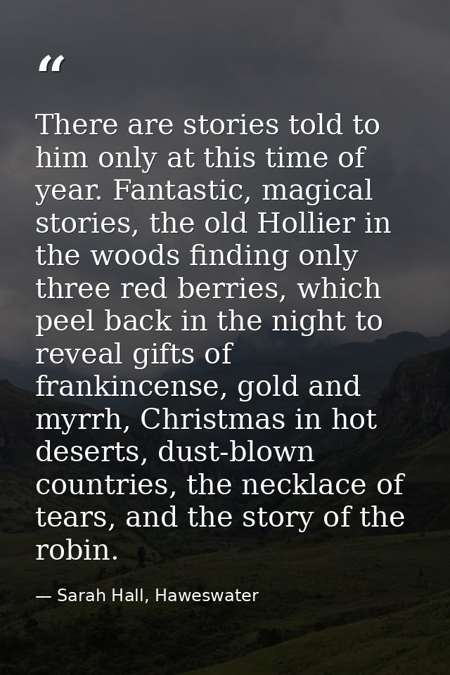 There are stories told to him only at this time of year. Fantastic, magical stories, the old Hollier in the woods findin — Sarah Hall, Haweswater