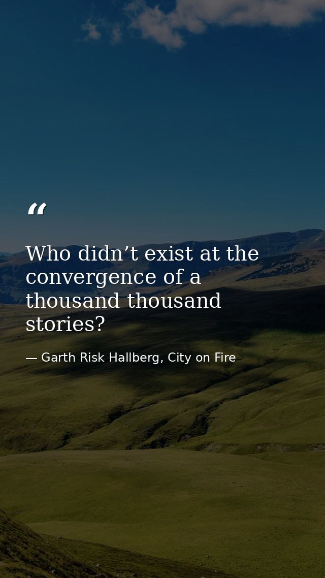 Who didn’t exist at the convergence of a thousand thousand stories? — Garth Risk Hallberg, City on Fire