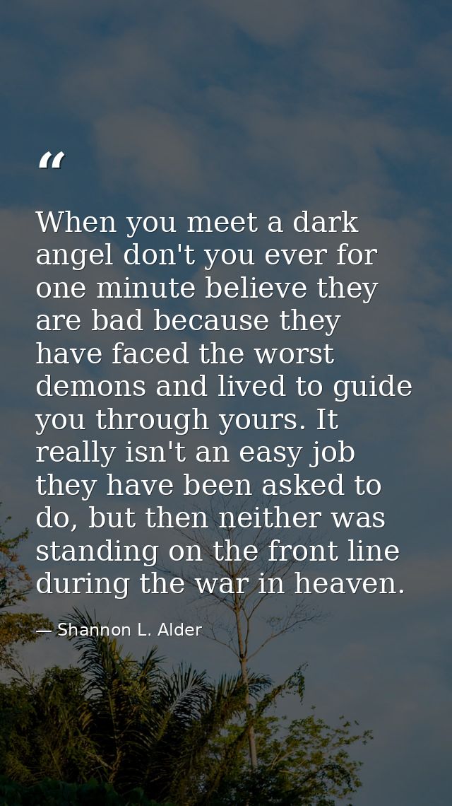 When you meet a dark angel don't you ever for one minute believe they are bad because they have faced the worst demons a — Shannon L. Alder