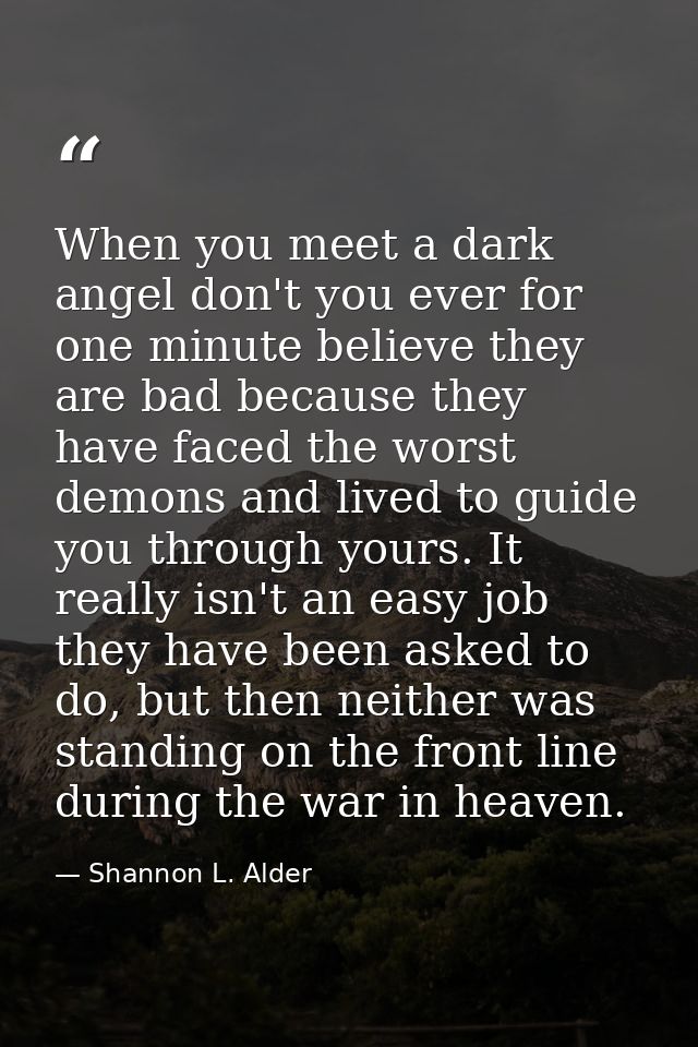 When you meet a dark angel don't you ever for one minute believe they are bad because they have faced the worst demons a — Shannon L. Alder