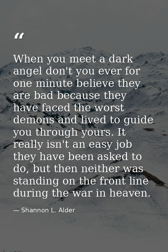 When you meet a dark angel don't you ever for one minute believe they are bad because they have faced the worst demons a — Shannon L. Alder