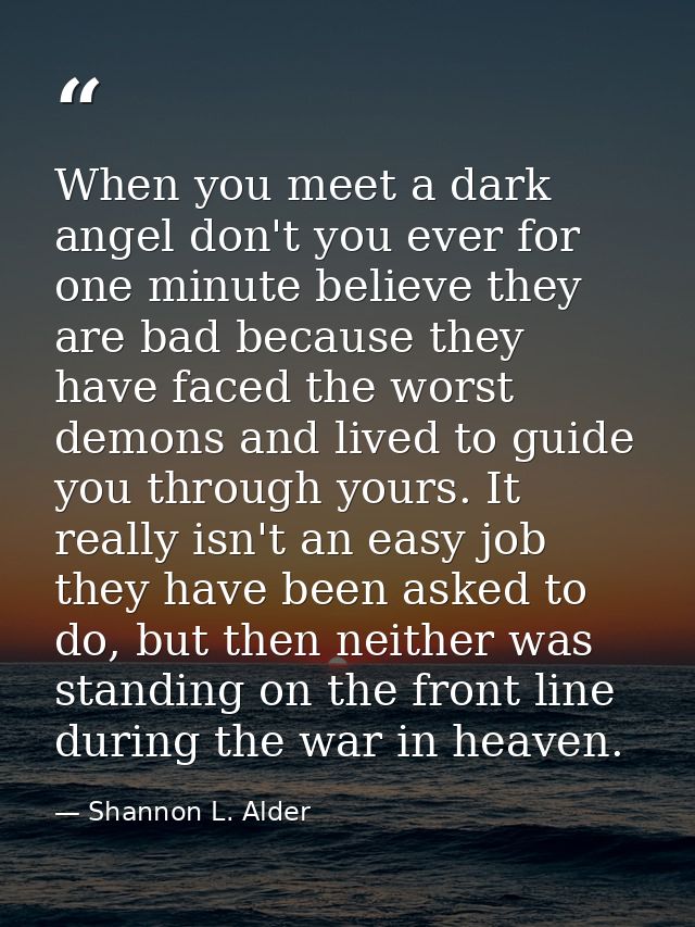 When you meet a dark angel don't you ever for one minute believe they are bad because they have faced the worst demons a — Shannon L. Alder